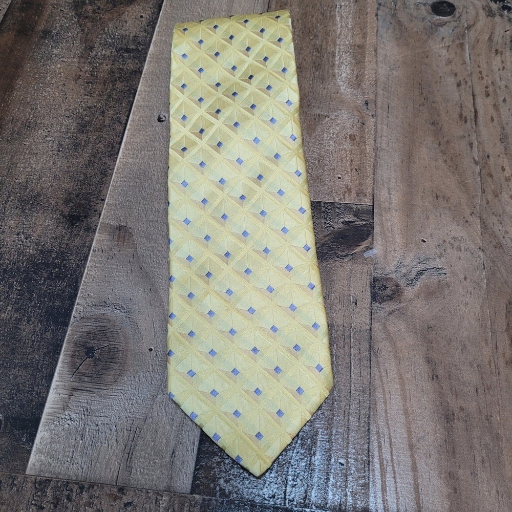 Ted Baker 100% Silk Necktie‎ Geometric Pattern Yellow Blue Classic Menswear